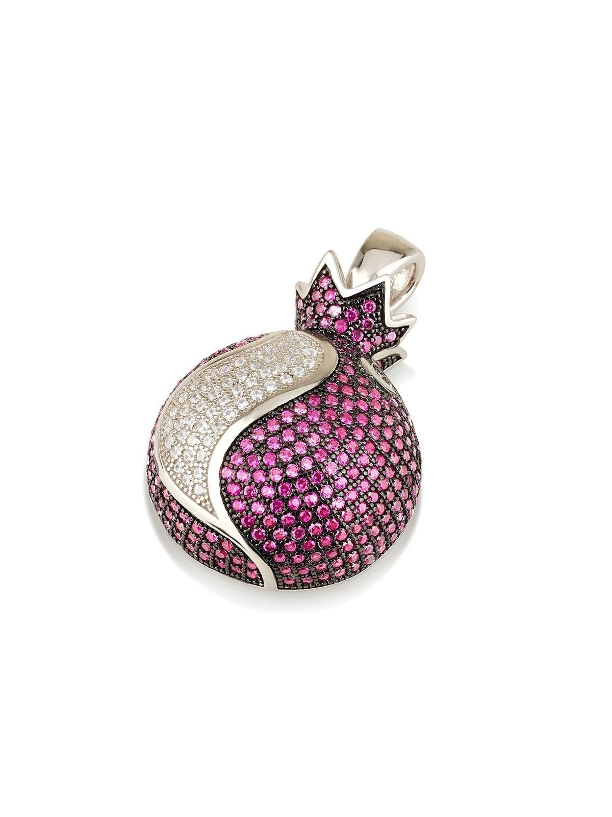 Pendentif grande grenade en argent sterling 925 avec zircon rouge et blanc