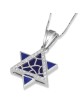 14K White Gold Stained Glass Star of David Pendant with Diamonds & Blu