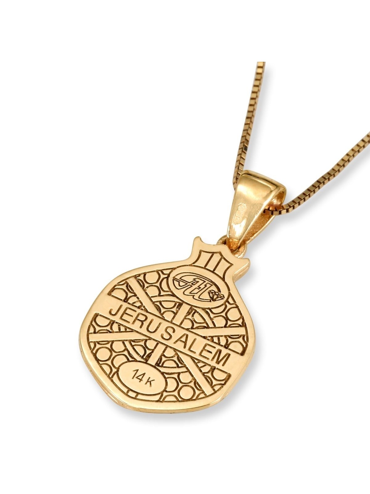 14K Gold Diamond-Encrusted Pomegranate Pendant With Jerusalem Motif