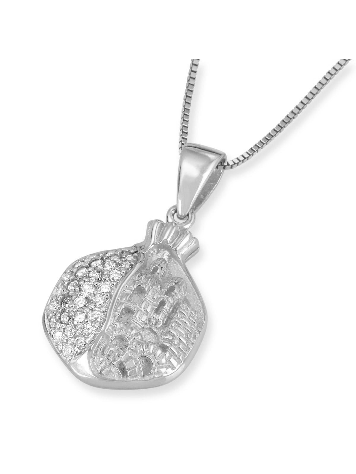 Pendentif grenade incrusté de diamants en or 14 carats avec motif de Jérusalem