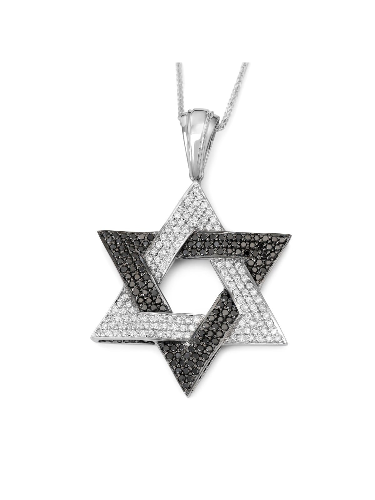 14K Gold Star of David Pendant with Black and White Diamonds