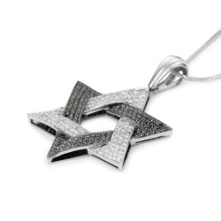 14K Gold Star of David Pendant with Black and White Diamonds