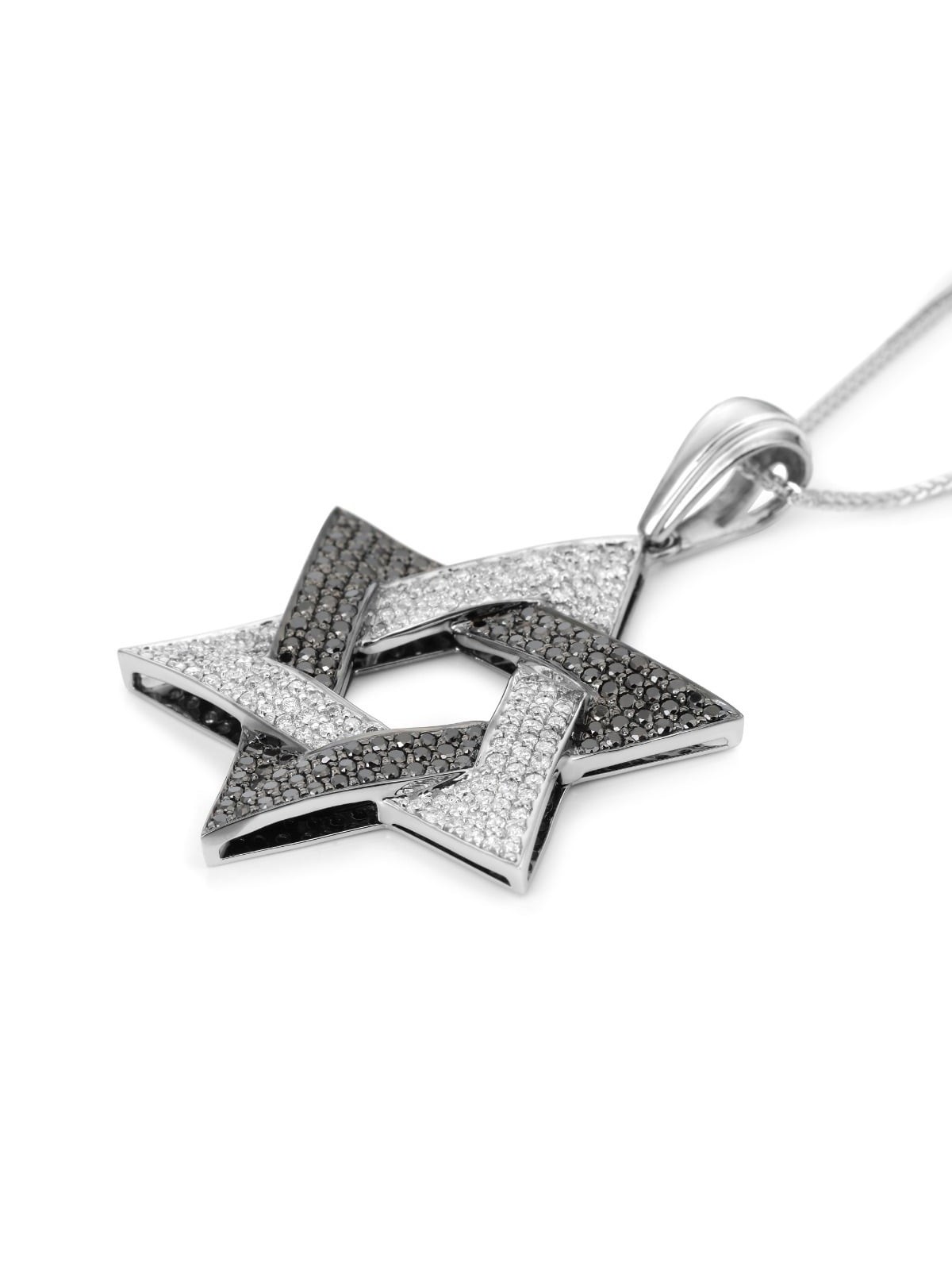 14K Gold Star of David Pendant with Black and White Diamonds