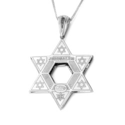 14K Gold Star of David Pendant with Black and White Diamonds