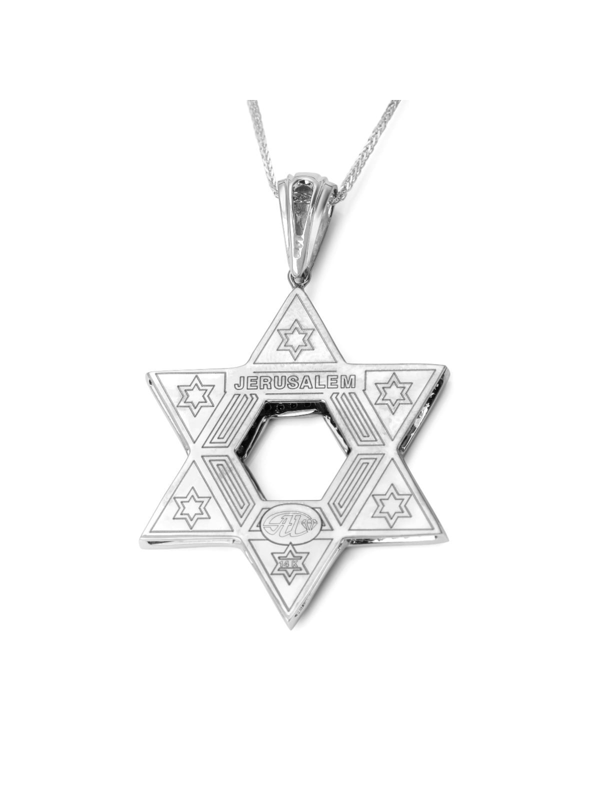 Pendentif étoile de David en or 14 carats avec diamants noirs et blancs