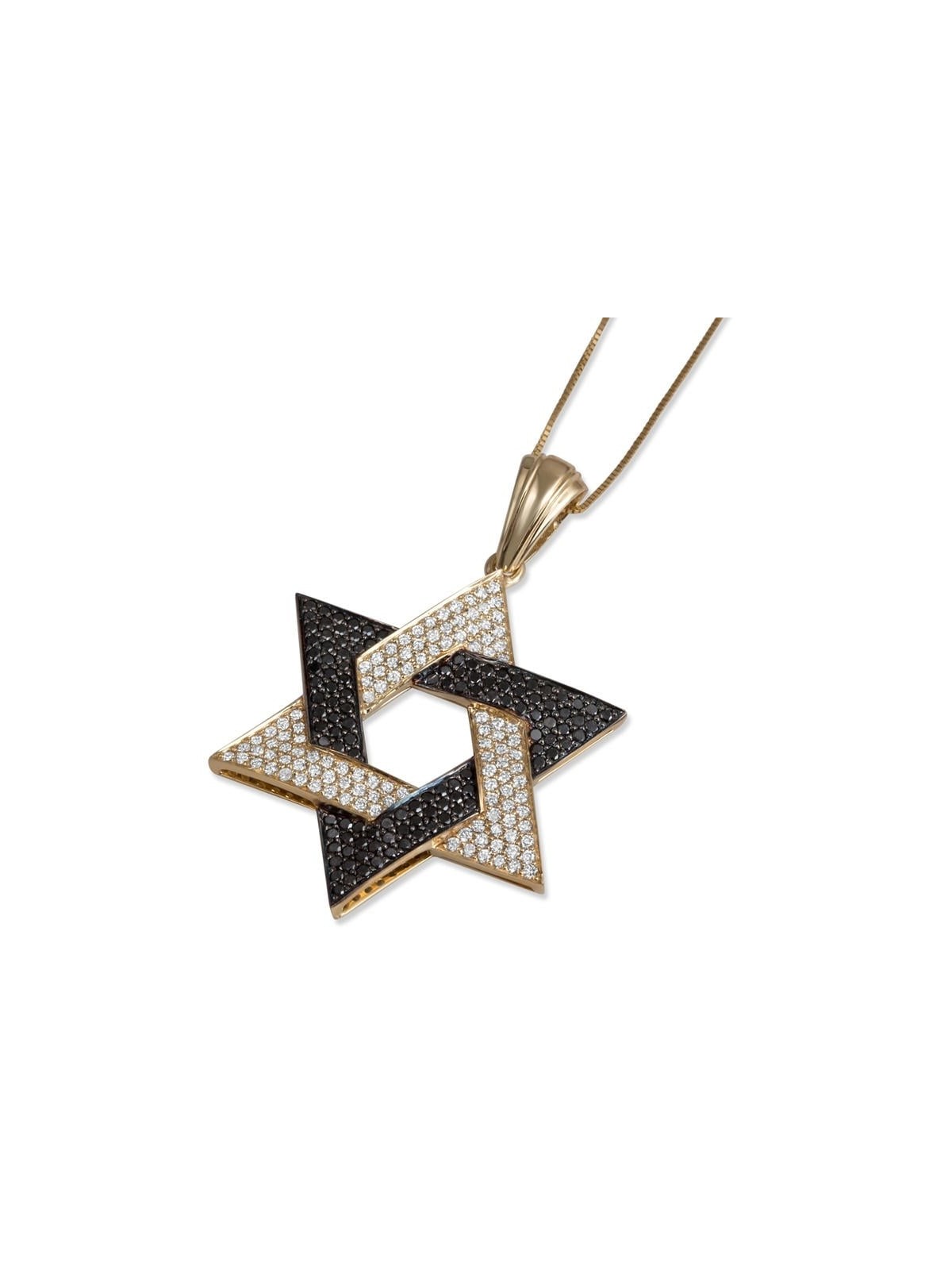 14K Gold Star of David Pendant with Black and White Diamonds