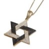 14K Gold Star of David Pendant with Black and White Diamonds
