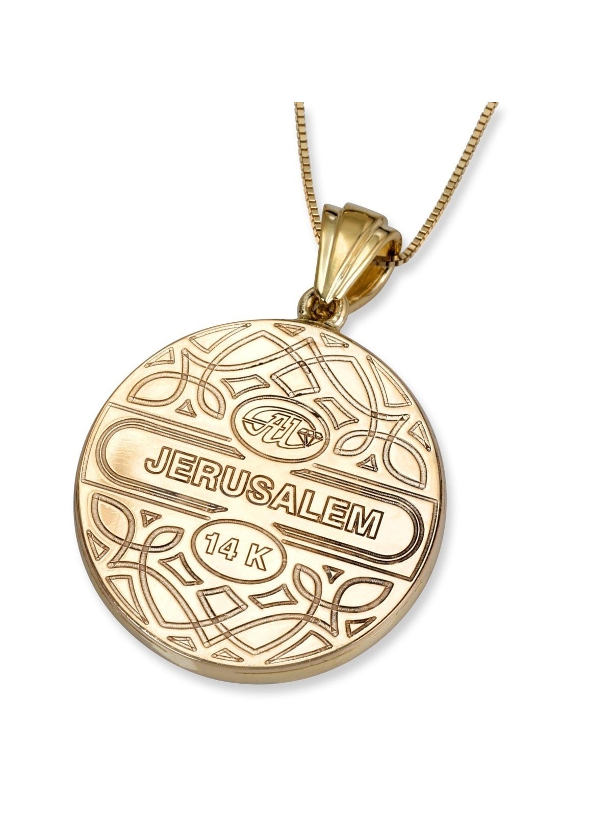 14K Yellow Gold Star of David Diamond Halo Pendant with Blue Enamel