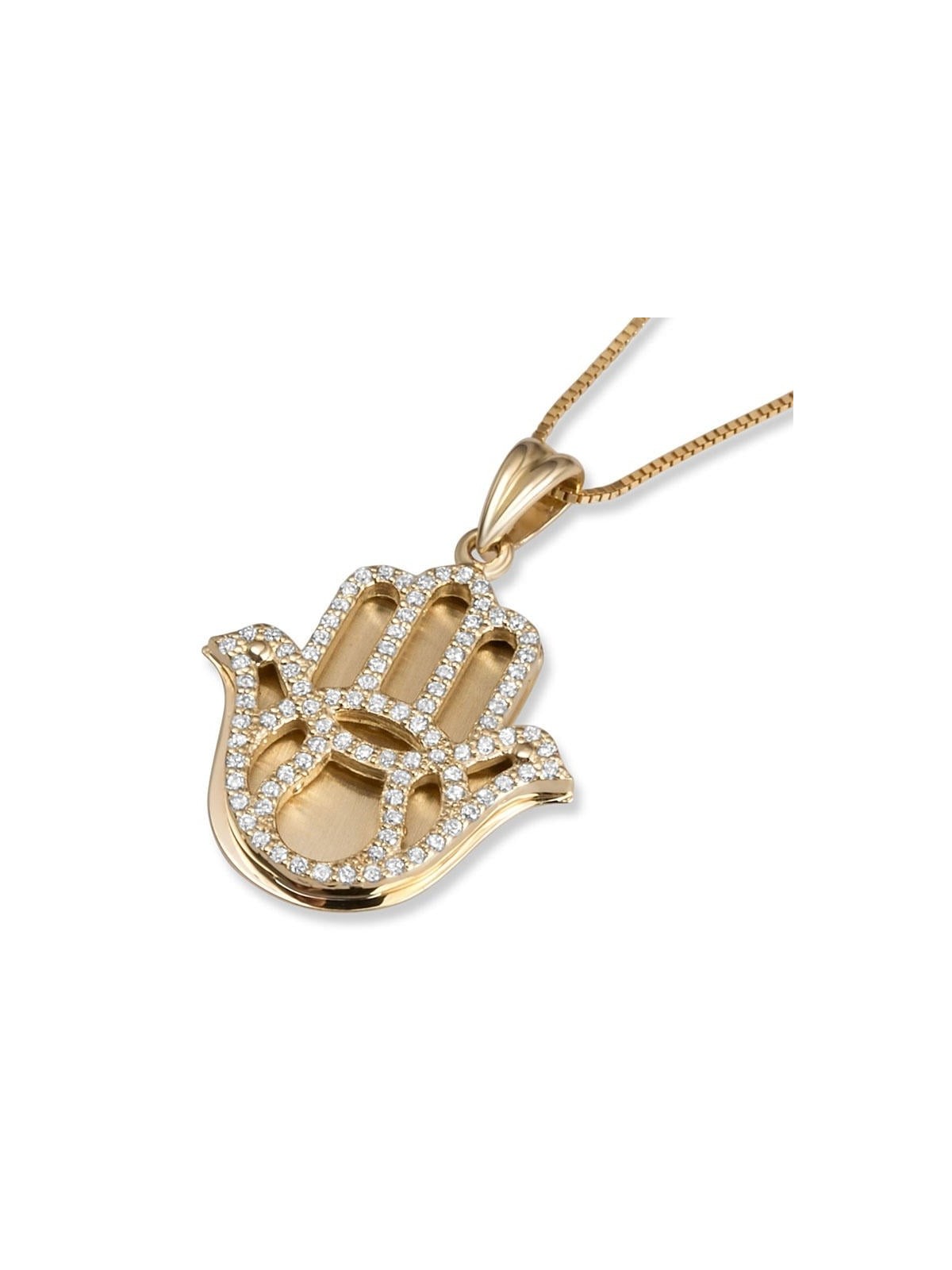 Large 14K Gold Hamsa Pendant with Diamonds