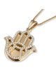 Grand pendentif Hamsa en or 14 carats avec diamants