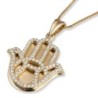 Large 14K Gold Hamsa Pendant with Diamonds