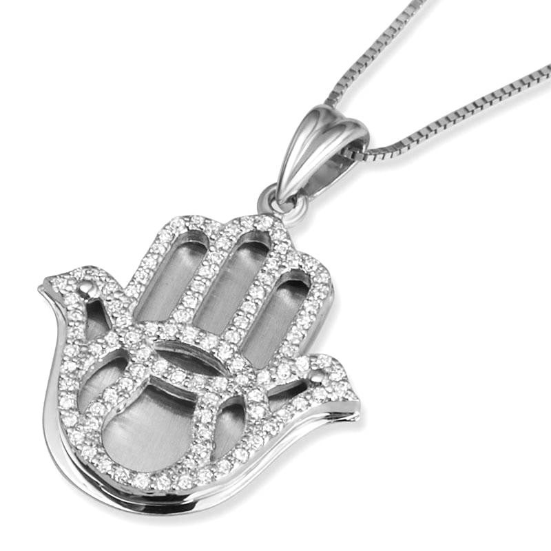 Grand pendentif Hamsa en or 14 carats avec diamants