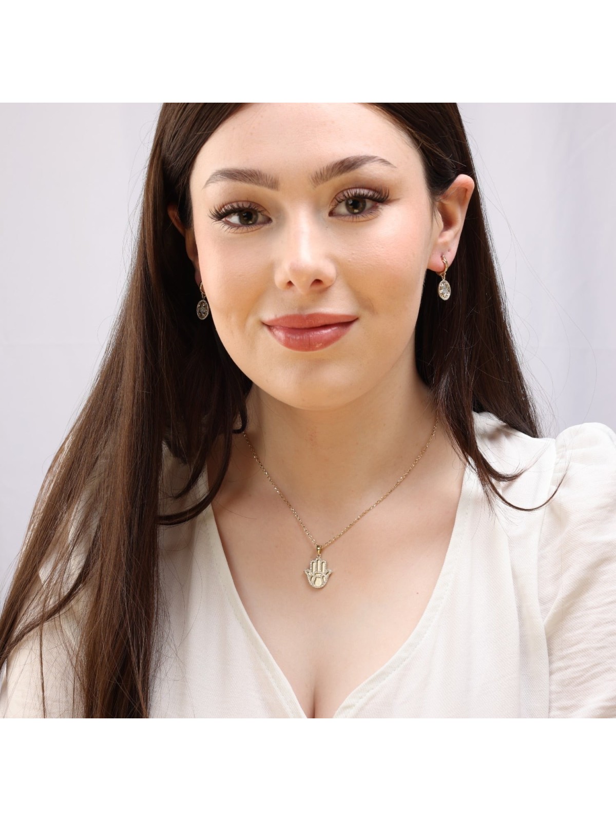 Grand pendentif Hamsa en or 14 carats avec diamants
