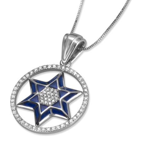 Pendentif étoile de David en or blanc 14 carats avec intérieur et bague en diamant