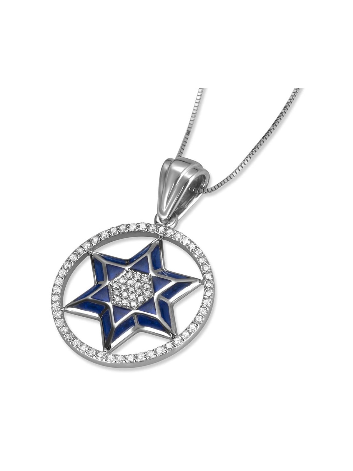 Pendentif étoile de David en or blanc 14 carats avec intérieur et bague en diamant