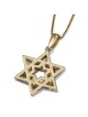 14K Yellow & White Gold Star of David Pendant with Blue Enamel and Whi