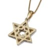 14K Yellow & White Gold Star of David Pendant with Blue Enamel and Whi