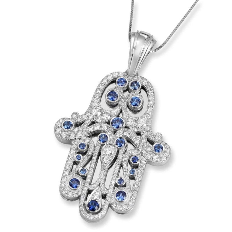 Anbinder Jewelry Extra Large Or Blanc 14 carats Diamant Complexe Hamsa Pe