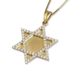 14K Gold Star of David Pendant with Diamonds