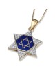 14K Yellow Gold Star of David Diamond Pendant with Blue Enamel