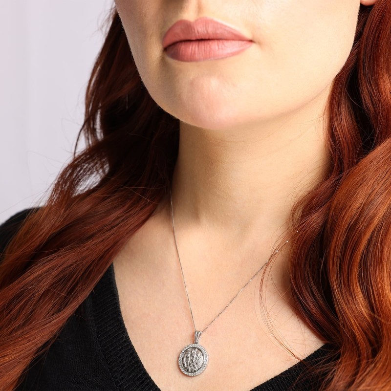 Pendentif Jérusalem rond en or 14 carats avec diamants