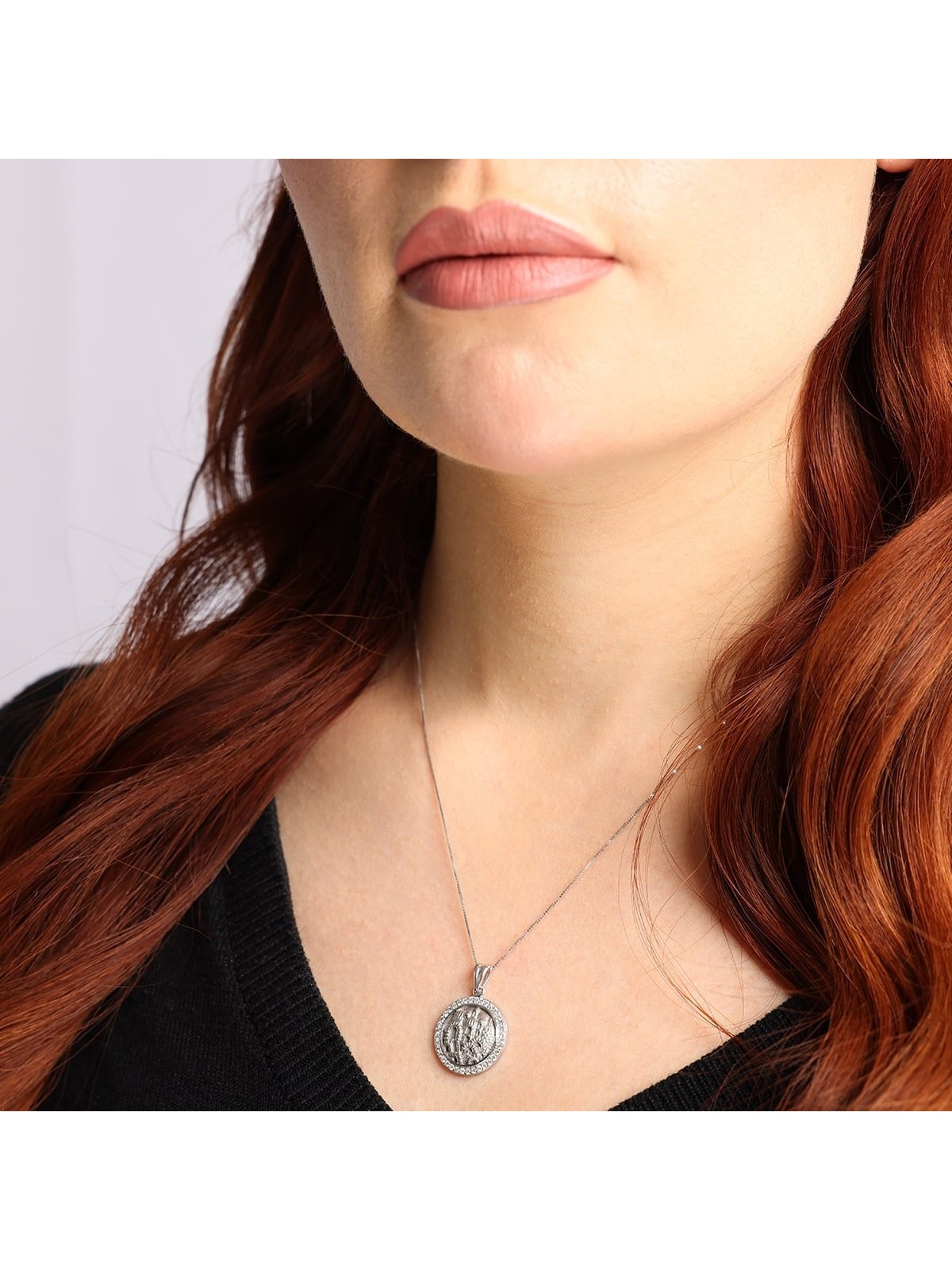 Pendentif Jérusalem rond en or 14 carats avec diamants