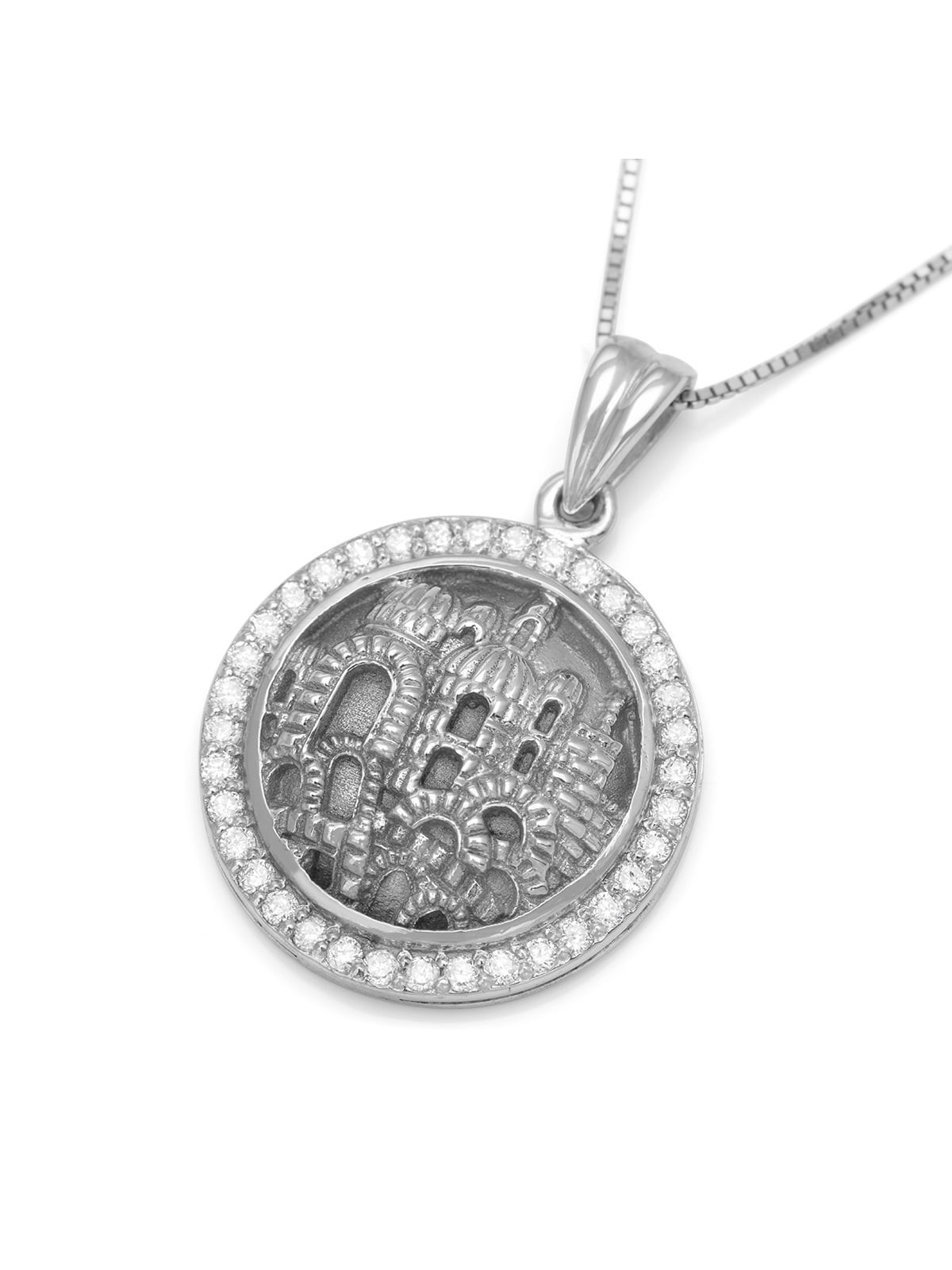 14K Gold Round Jerusalem Pendant With Diamonds