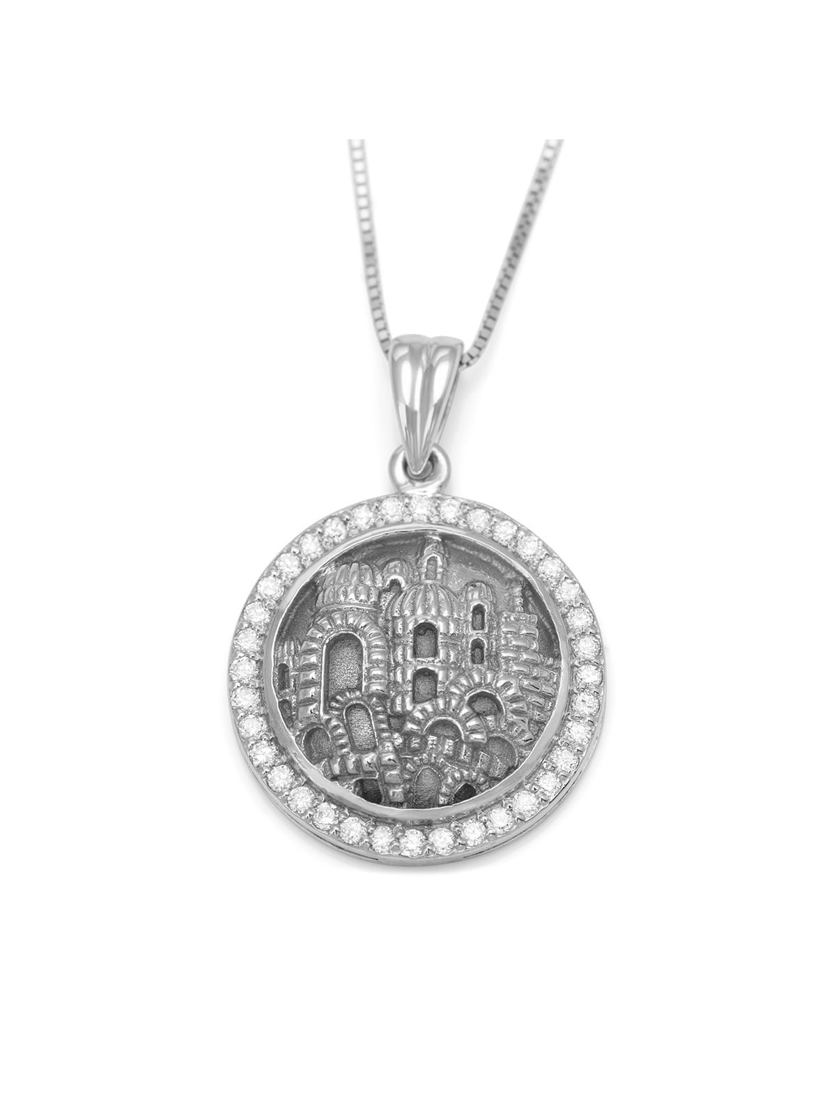 Pendentif Jérusalem rond en or 14 carats avec diamants