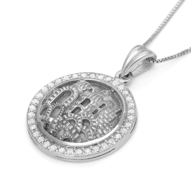 Pendentif Jérusalem rond en or 14 carats avec diamants