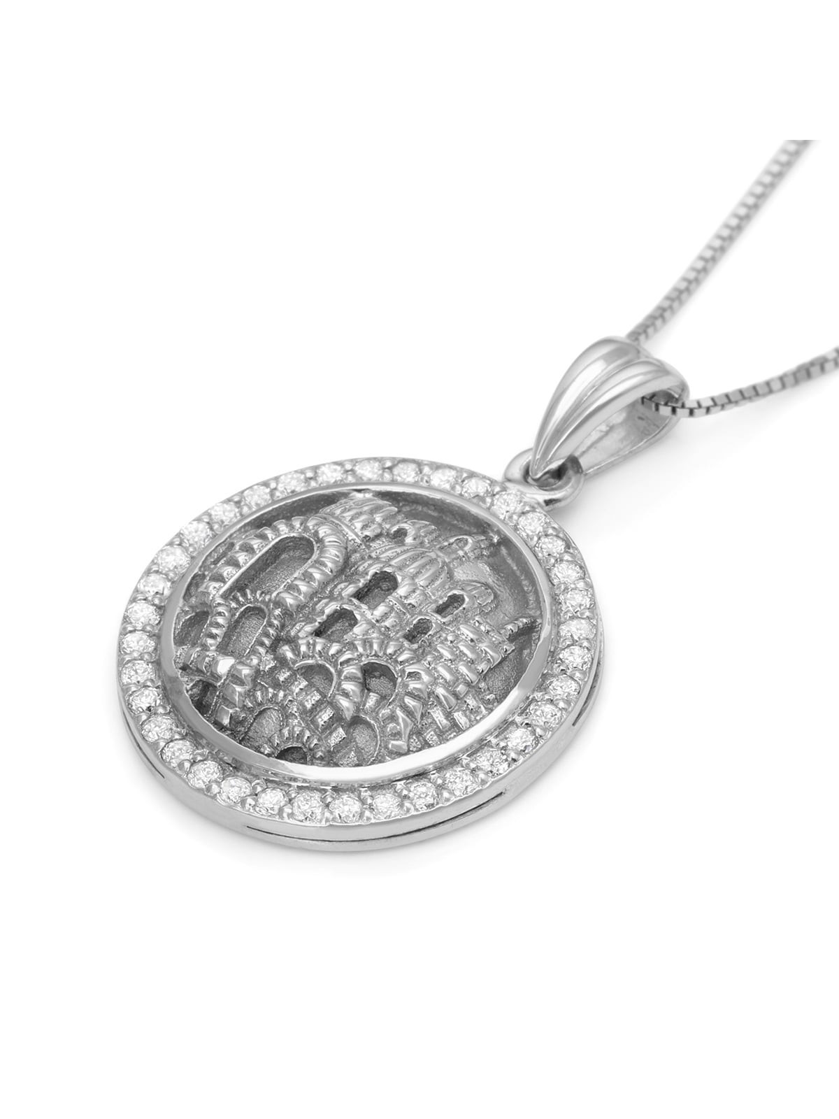 14K Gold Round Jerusalem Pendant With Diamonds