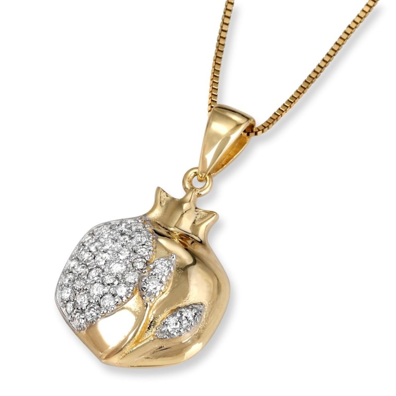 Pendentif grenade incrusté de diamants en or jaune 14 carats