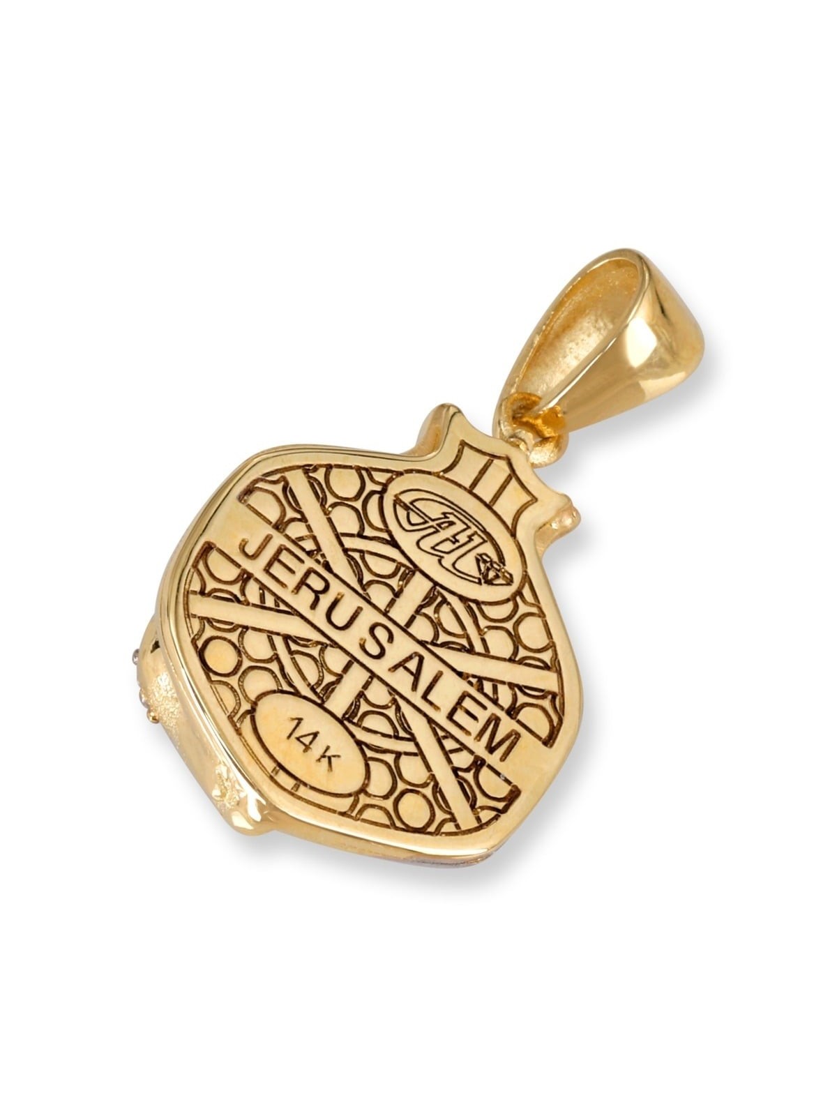 Pendentif grenade incrusté de diamants en or jaune 14 carats