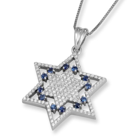 Anbinder Jewelry Pendentif étoile de David en or blanc 14 carats avec diamant et sève