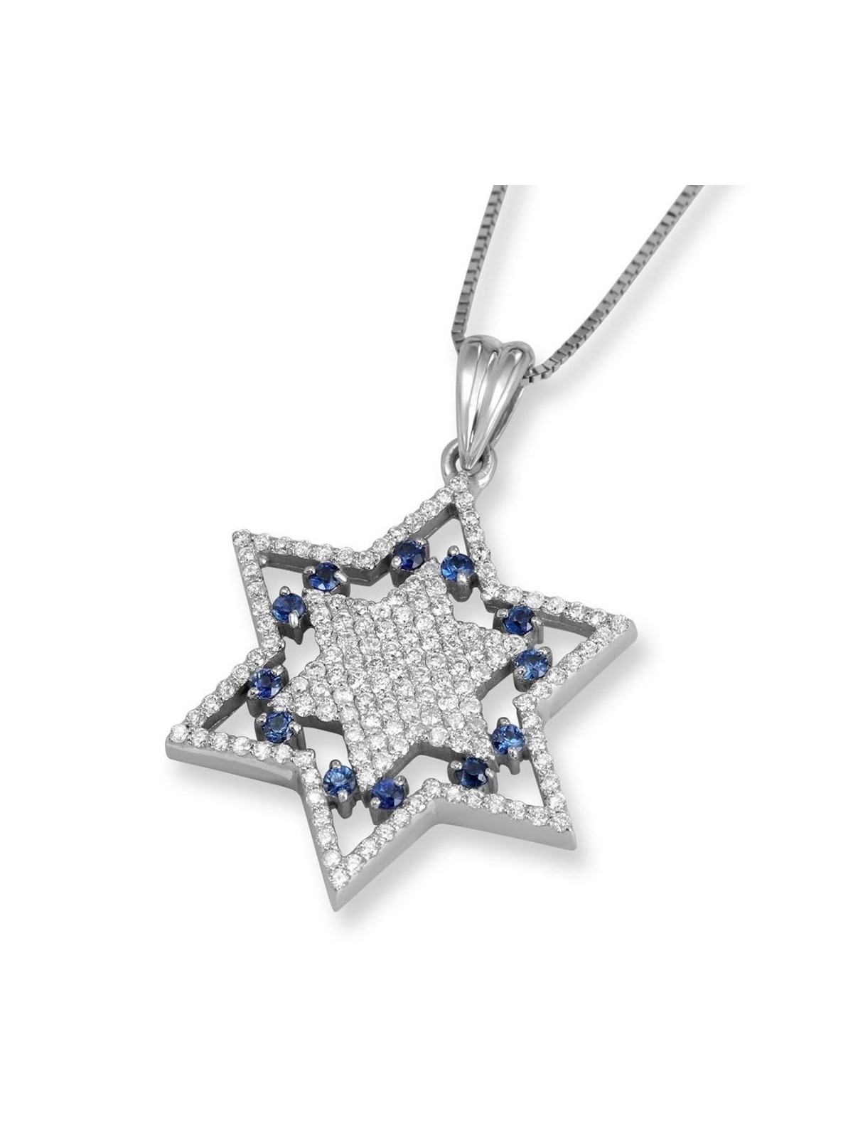 Anbinder Jewelry Pendentif étoile de David en or blanc 14 carats avec diamant et sève