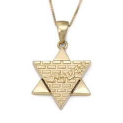 Jerusalem: 14K Gold Star of David Pendant Necklace