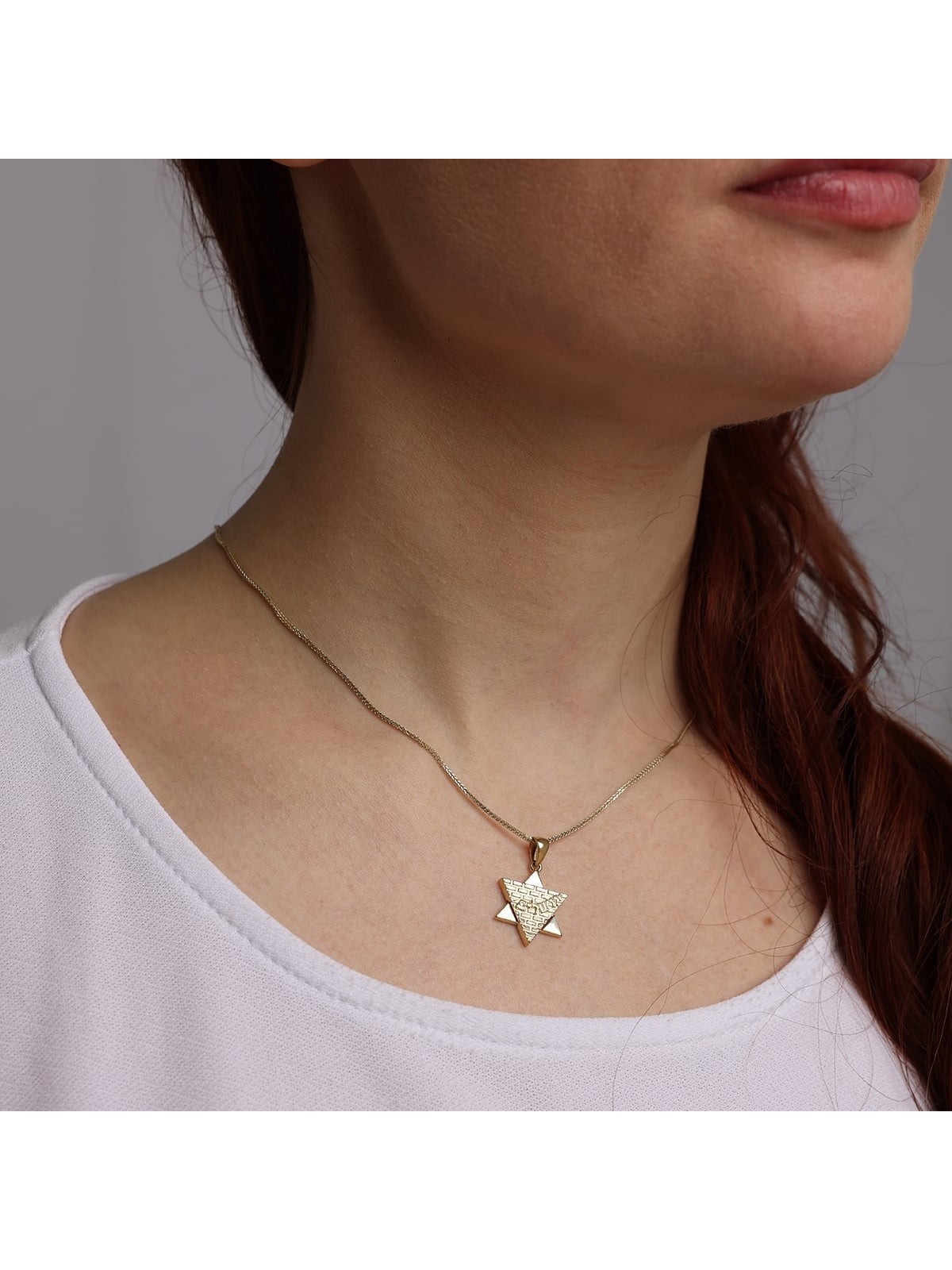 Jerusalem: 14K Gold Star of David Pendant Necklace