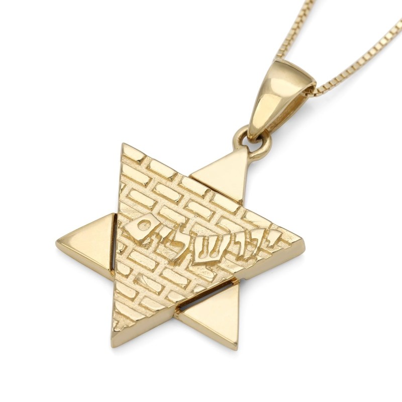 Jérusalem : Collier pendentif étoile de David en or 14 carats