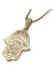 14K Yellow Gold Hamsa Pendant with Diamond Borders and Eye - Small