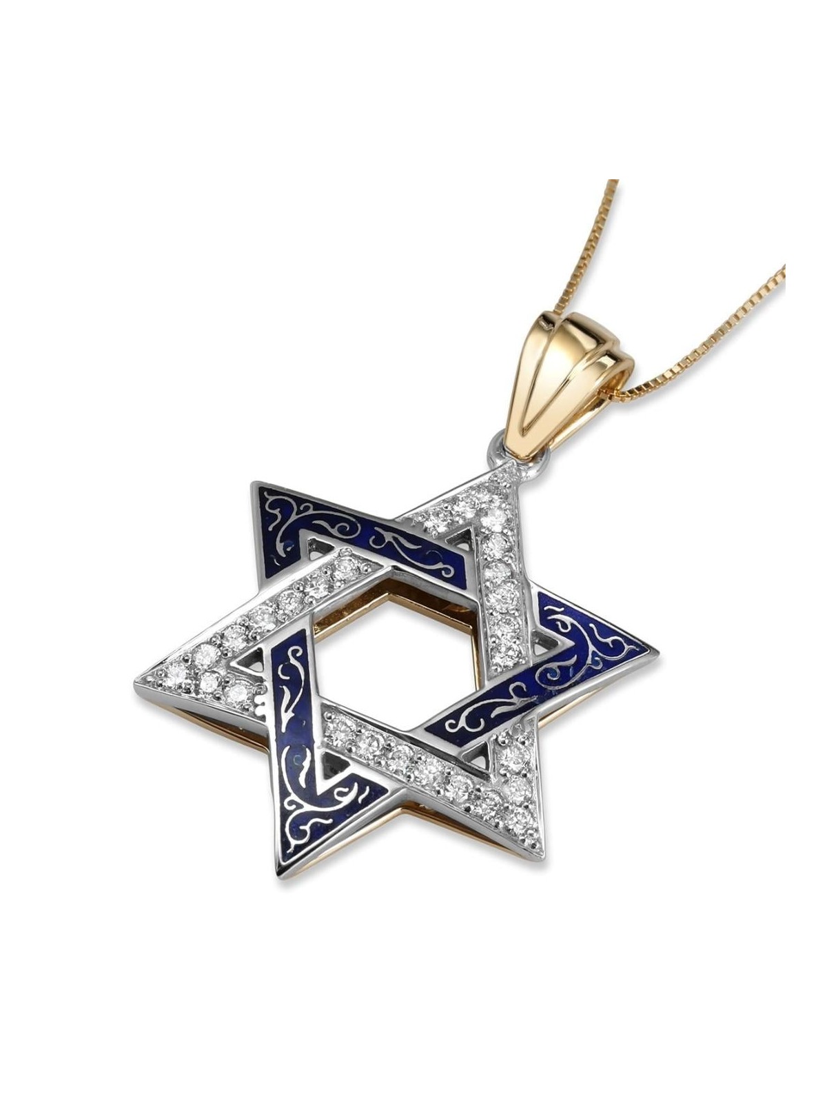 14K Yellow & White Gold Floral Vine Pattern Star of David Pendant with