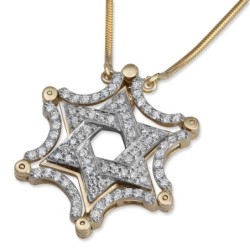 14K Yellow & White Gold Extendable Magnetic Diamond Star of David Neck