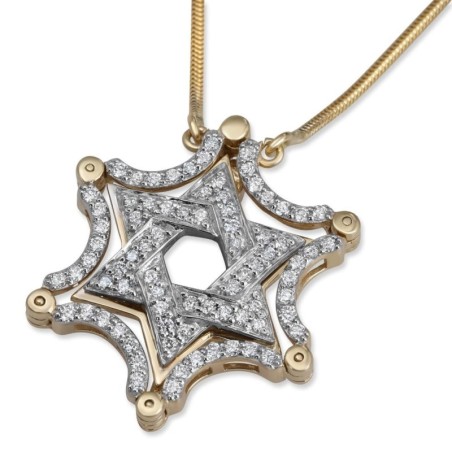 Collier étoile de David magnétique extensible en or jaune et blanc 14 carats