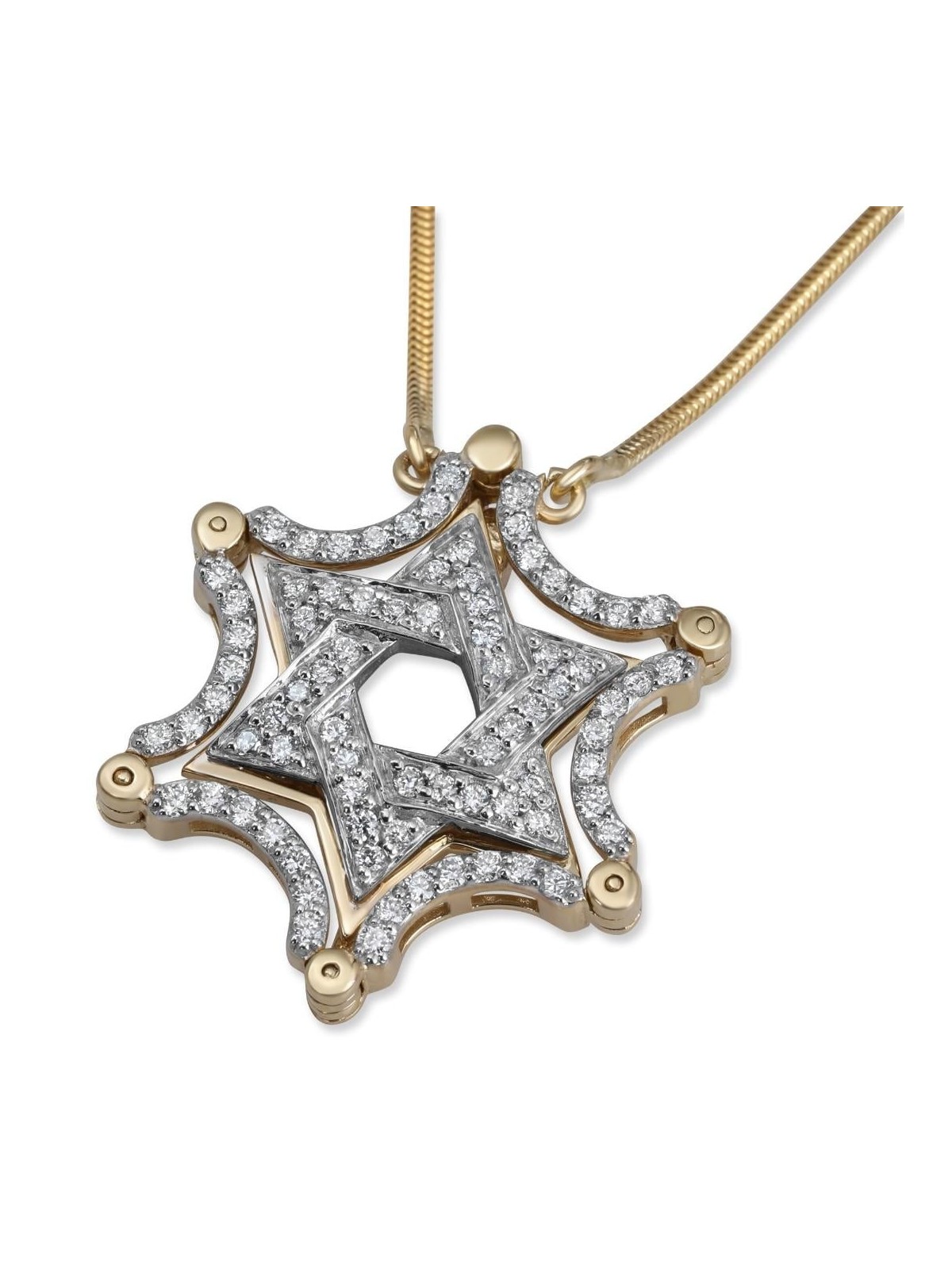 14K Yellow & White Gold Extendable Magnetic Diamond Star of David Neck