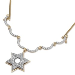 14K Yellow & White Gold Extendable Magnetic Diamond Star of David Neck