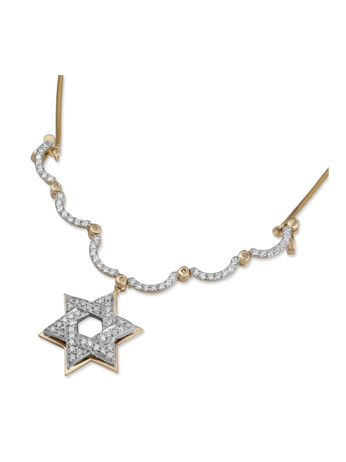 14K Yellow & White Gold Extendable Magnetic Diamond Star of David Neck