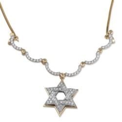 14K Yellow & White Gold Extendable Magnetic Diamond Star of David Neck