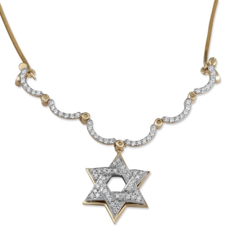 Collier étoile de David magnétique extensible en or jaune et blanc 14 carats