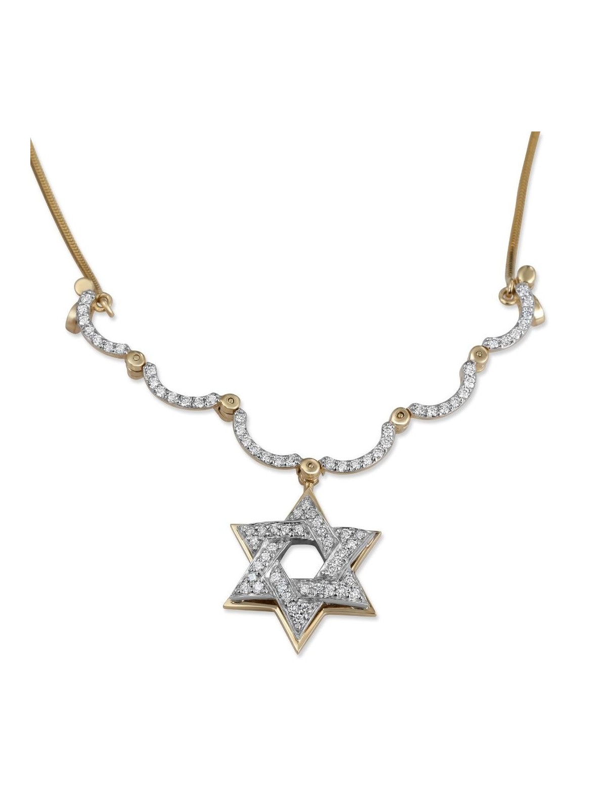 14K Yellow & White Gold Extendable Magnetic Diamond Star of David Neck