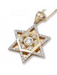 Pendentif étoile de David en or 14 carats et diamants avec hexagone central et SM