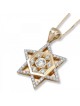 14K Gold and Diamond Star of David Pendant with Central Hexagon and Sm