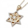 14K Gold and Diamond Star of David Pendant with Central Hexagon and Sm